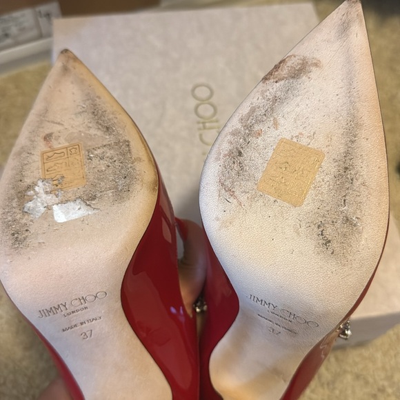 Jimmy Choo Bing 100 Red Patent Leather Slip On Mule Heels Womens - Picture 7 of 8